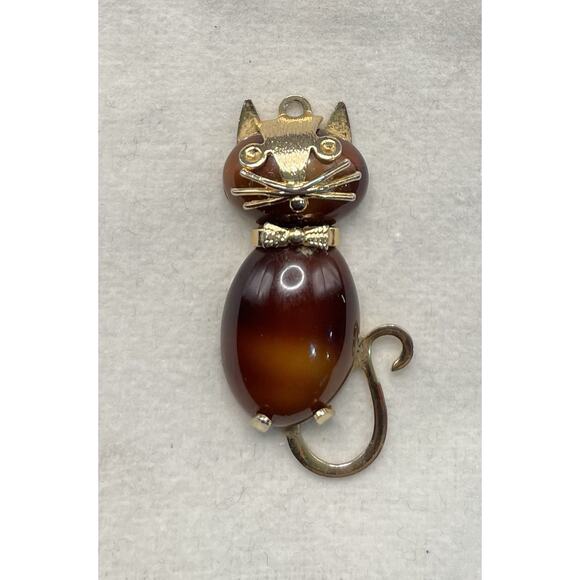 Vintage Hobco House of Borvani Signed Brown Crystal Cat Charm Pendant Beautiful - Picture 1 of 4